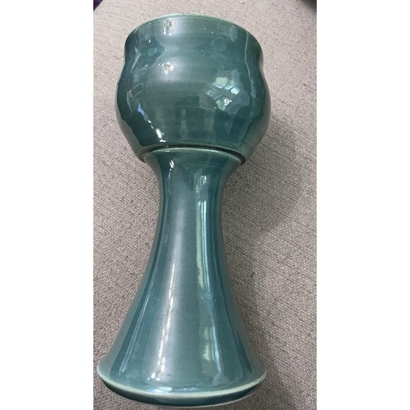 Handmade Art Pottery Goblet Green Large Tall Handpainted Votive Holder Ceramic - Picture 1 of 7